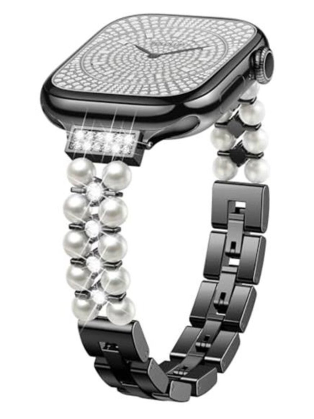 NEW Black/Silver Luxury Pearl Apple Watch Band